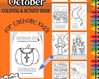 Catholic Kids Coloring & Activity Book - October Edition | Saints, Prayers, Rosary Printable Digital Download
