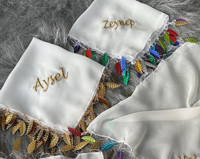 Handkerchief 'Personalized' Henna with Gold Leaf Trim | Kına Gecesi Halay Mendil