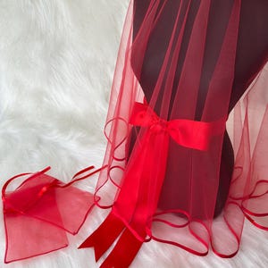 Henna Night Veil with Satin Bow Red Ribbon-Edged | Kına Gecesi Favors | Kırmızı Duvak