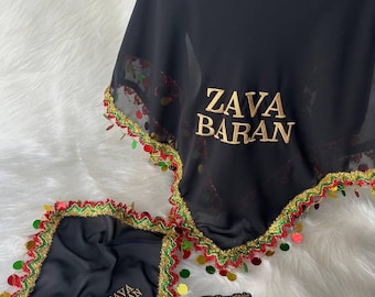 Handcrafted Kurdish Groom Set "Zava" Veil & Halay Handkerchief Set Tambourine