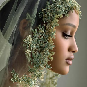 Henna Night Veil & Green Beaded | Turkish Style Tulle Veil for Bridal, Kına Gecesi, or Engagement
