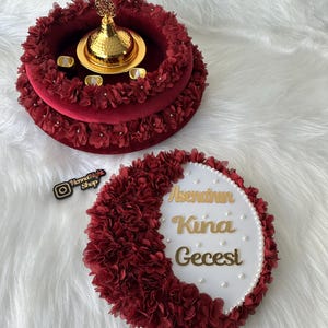 Personalized Henna Tray & Tambourine Set: Red Floral Wedding Decor