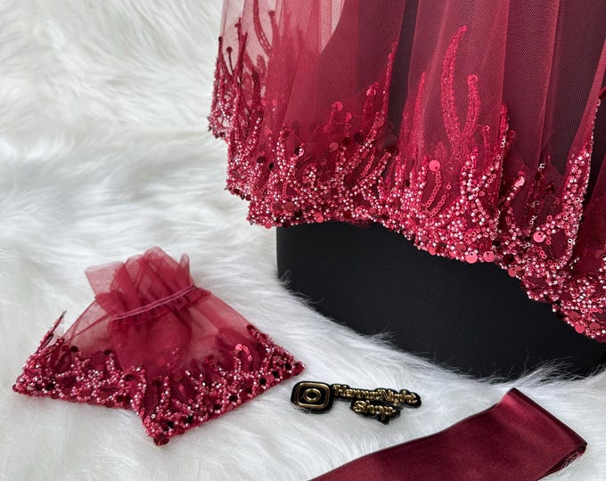 Henna Veil Red Flame-Pattern Beaded with Belt and Gloves | Luxurious Kına Gecesi & Bridal Set