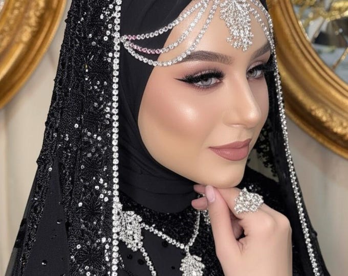 Henna Bridal Forehead Jewelry Silver and Gold Color & Earrings Set | Henna Night, Kinagecesi, Mehndi- Kina Gecesi