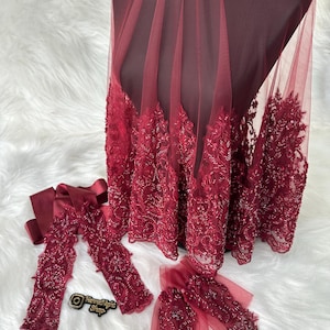 Handmade Henna Night Set | Burgundy Lace Belt, Gloves & Veil
