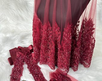 Handmade Henna Night Set | Burgundy Lace Belt, Gloves & Veil
