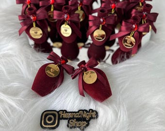 Personalized Velvet Clay Jug Favors, Burgundy Wedding Bridal Shower Gifts