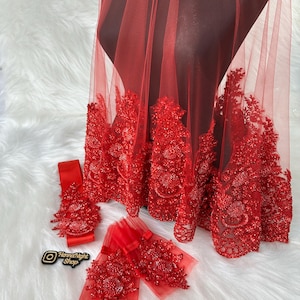 Velo all'henné per la notte all'henné turco Exquisite Red - Velo da sposa tradizionale con perline in pizzo