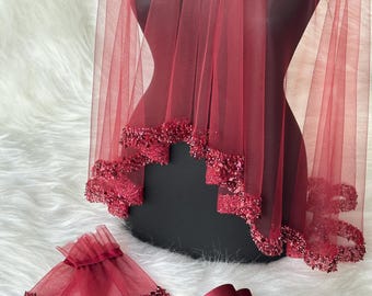Henna Veil Hand-Beaded, Sash & Gloves Set – Luxurious, Sparkling Bridal Finery henna night favor