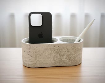 Minimalist Concrete Desk Organiser – Handmade Pen Holder & Phone Stand | Modern Office Storage | Croí Concrete