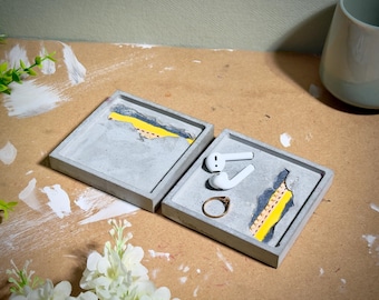 Juego de bandejas de hormigón hechas a mano: decoración artesanal abstracta