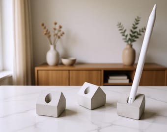 Handmade Concrete Pen Holder: Modern Minimalist Desk Organizer