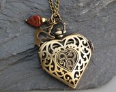 For Your Love - Locket Watch Necklace Antique Bronze Filigree Heart - Timeless Treasure SALE