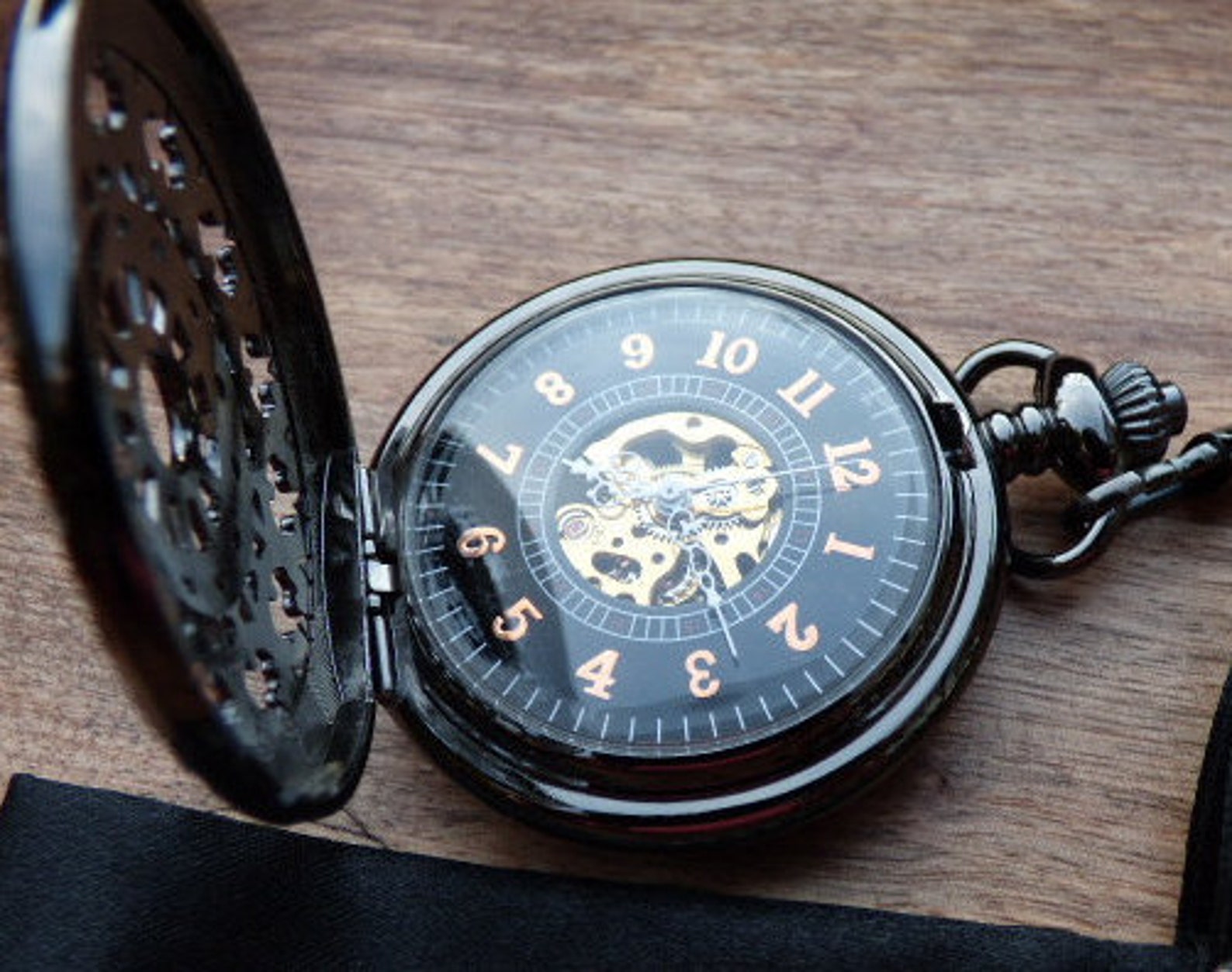 Pocket Watch 1882's Archaize Black Mechanical Engraved Etsy