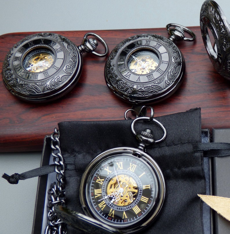Luxury Black Pocket Watch Watch Chain Mechanical Etsy