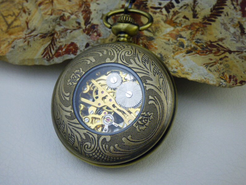 Bronze Pocket Watch Pocket Watch Chain Sunburst Design Etsy