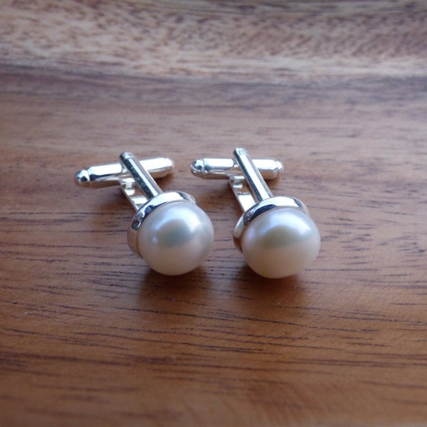 Pearl Cuff Links, Classic Genuine White Button Pearl Cuff links