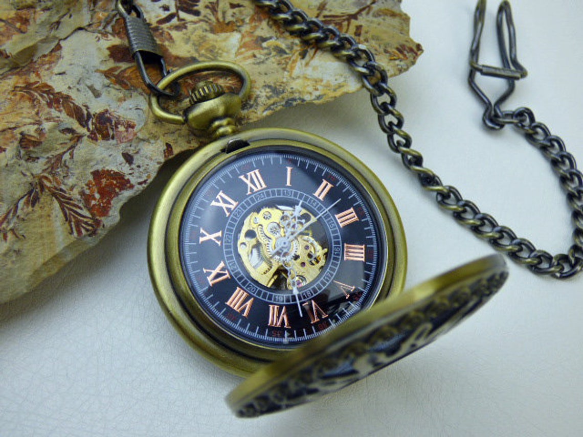 Bronze Pocket Watch Pocket Watch Chain Sunburst Design Etsy