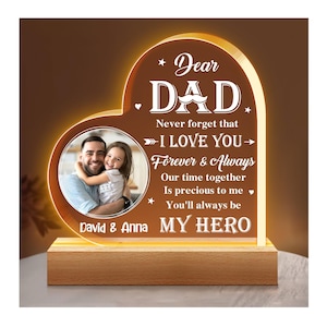 Personalized Dad Night Light - Custom Photo Night Light Gift for Dad - Fathers Day Gift - Family Photo Gift - Birthday Gifts for Daddy