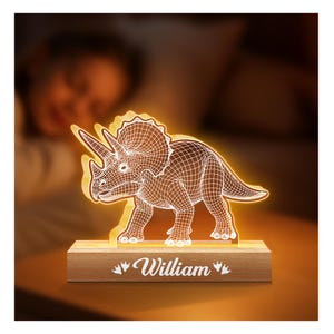 Dinosaur Night Light - Triceratops Dinosaur Night Light for Boys, Kids - Custom Name Night Light - Baby Nursery Decor - Newborn Shower Gift