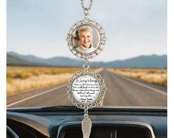 Memorial Car Hanging Ornament, Custom Photo Memorial Gift Car Rearview Mirror Accessories, Bereavement Sympathy Gifts for Loss of Loved Ones