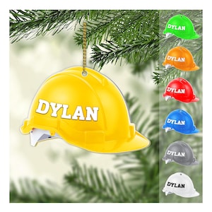 Personalized Construction Ornaments – 2D Flat Construction Worker Christmas Ornaments 2025 – Custom Name Hard Hat For Construction Workers