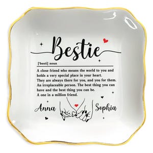 Personalized Besties Jewelry Dish – Custom Ring Dish For Best Friends With Meaningful Definition – Bestie Gift For Soul Sister