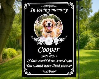 Bandera de jardín conmemorativa personalizada para mascotas, bandera de jardín conmemorativa para perros, regalo conmemorativo para perros, marcador de tumba, pérdida de mascota, memorial para perros, bandera con foto