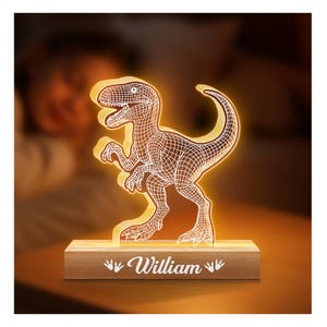 Dinosaur Night Light - Velociraptor Dinosaur Night Light for Boys, Kids - Custom Name Night Light - Baby Nursery Decor - Newborn Shower Gift