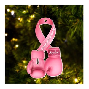 Personalisierte Brustkrebs Ornament Bewusstsein Geschenke, rosa Boxhandschuhe Band, kundenspezifische Brustkrebs Verzierung, Krebs Band Verzierung