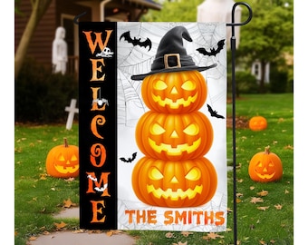 Personalized Halloween Garden Flag, Pumpkin Halloween Garden Flag 12x18 Double Sided, Spooky Pumpkin Yard Décor