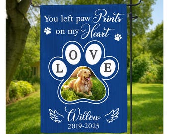 Bandera de jardín conmemorativa personalizada para mascotas, bandera de jardín conmemorativa con foto personalizada para perros, regalo conmemorativo para perros, pérdida de mascota, monumento conmemorativo para perros, decoración de jardín para mascotas