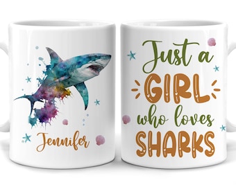 Personalized Shark Mug – Custom Name Shark Coffee Cup, Cute Shark Gift for Women and Girls, Animal Lover Mug