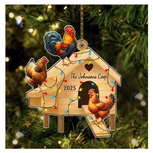 Adorno de gallinero personalizado con nombre, adorno navideño de gallina, adorno de granja de gallinas personalizado, adorno navideño de gallina de granja