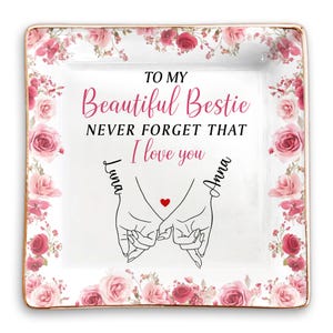 Besties Jewelry Dish - Custom Name Ring Dish For Best Friend - Friendship Gifts For Women - Birthday Gift For Her - Bestie Trinket Tray