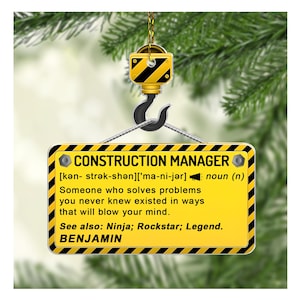 Personalized Construction Ornament – 2D Flat Custom Name Construction Manager Ornament – Construction Worker Christmas Ornament 2025 Gifts