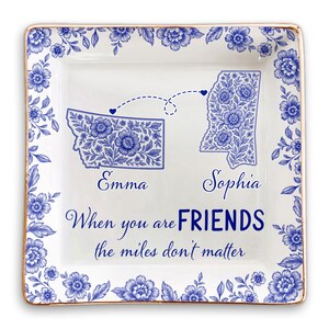 Personalized Besties Jewelry Dish – Long Distance Friendship Gifts For Women – Best Friend Trinket Tray – Birthday Gifts For Bestie