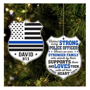 Personalized Police Ornament. Thin Blue Line Ornament, Police Badge Ornament, Police Officer Christmas Ornament