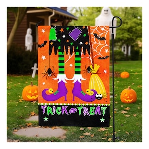 Witch Halloween Garden Flag, Witchy Halloween Flag, Happy Halloween Garden Flag, Halloween Yard Flag Decoration 12x18 Inch Double Sided