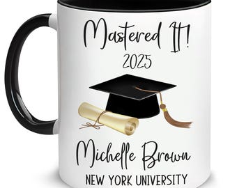 Personalized Masters Degree Mug, Masters Degree Graduation Gift, Custom Masters Degree Coffee Cup, Graduation Mug for Masters