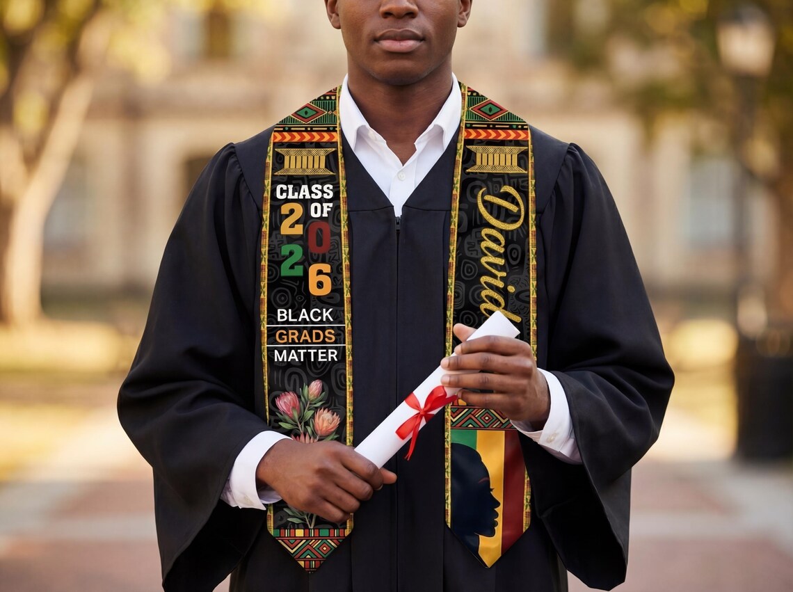 Custom African Graduation Stole, Personalized Kente Graduation Sash ...