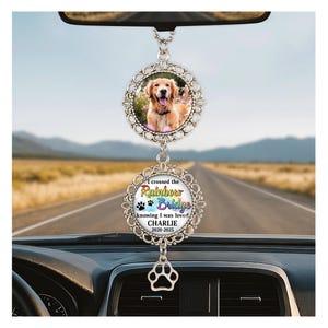 Personalized Memorial Ornament Charm, Double Sided Car Charm, Pet Photo Angel Wings Memorial Hanging Charm, Rear View Mirror Memorial Charm