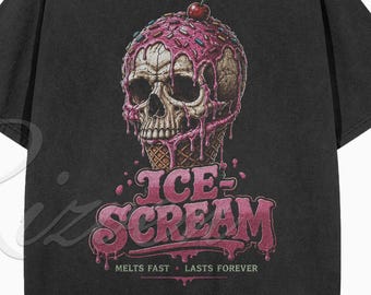 アイスクリームハロウィンシャツ、不気味なスカルアイスクリームTシャツ、スプーキーシーズングラフィックTシャツ、ヴィンテージハロウィンコスチュームシャツ、コンフォートカラーギフト