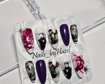 Anime Blood Sorcerer Press On Nails, Decal paper stickers, Medium Almond Shape