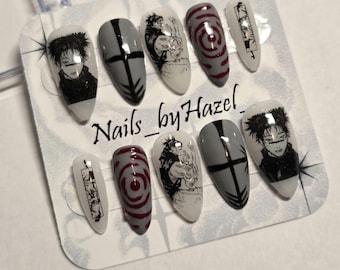 Anime Press On Nails, silberne Chrom-Abziehbilder, mittlere Mandelform