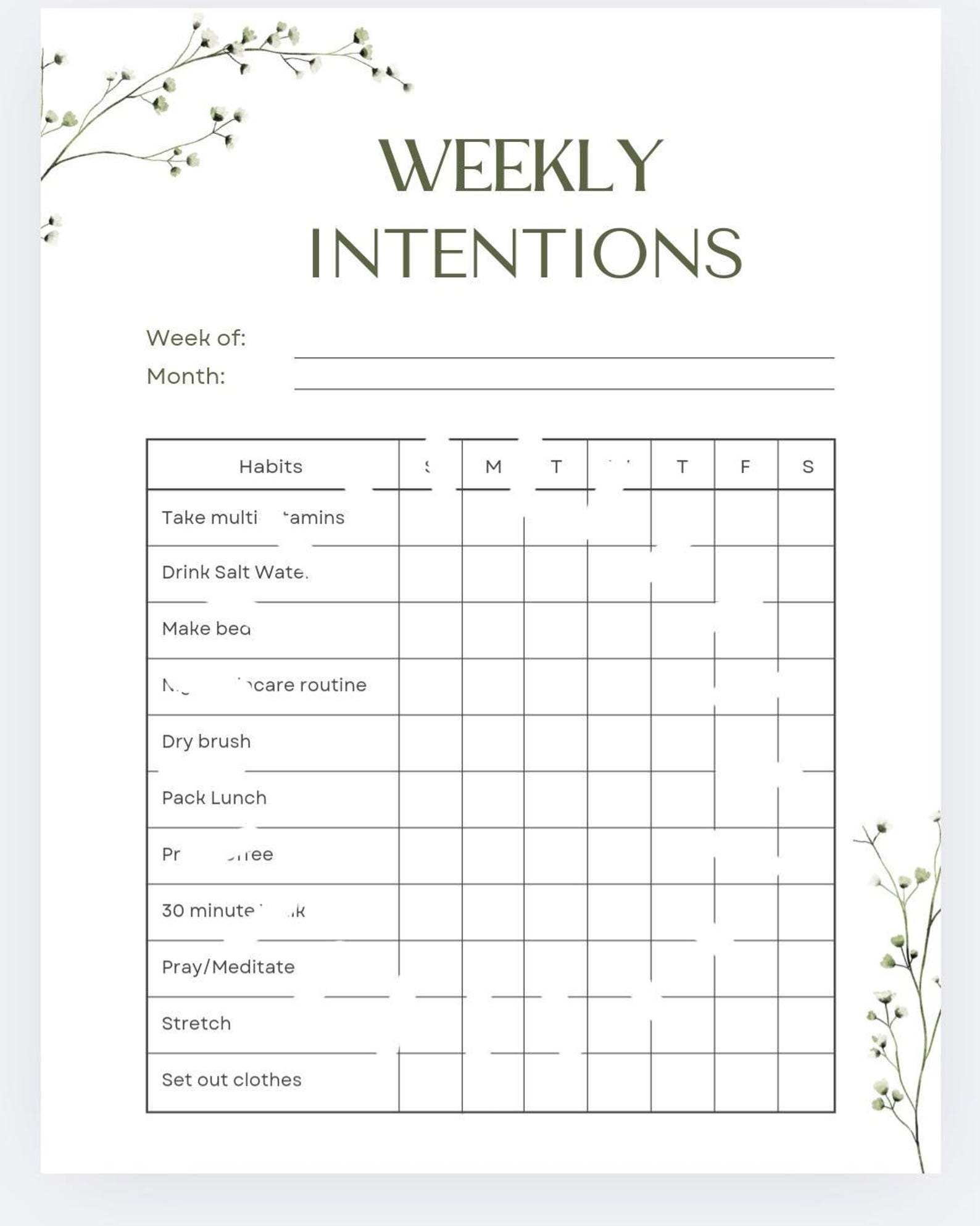 Weekly Intentions Worksheet.pdf Weekly Intentions E - Etsy