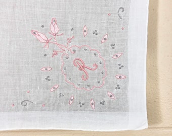 Vintage Pink R Monogrammed White Ladies Hankie