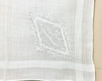 Vintage R Monogrammed Hankie - R Wedding Handkerchief