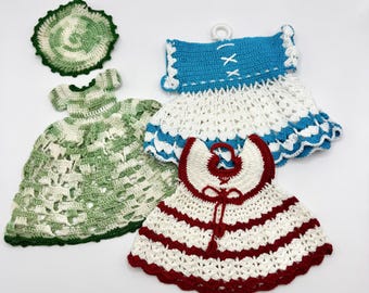 Vintage Crochet Pot Holder Lot - Crochet Dress Pot Trivets