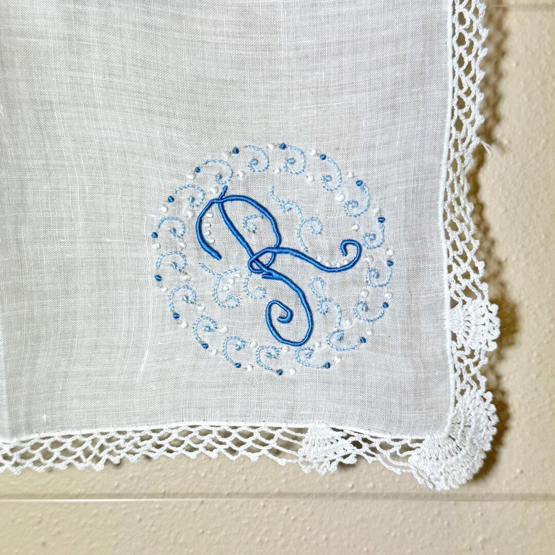 Vintage R Monogrammed Hankie / Monogrammed R Wedding Hankerchief / R ...
